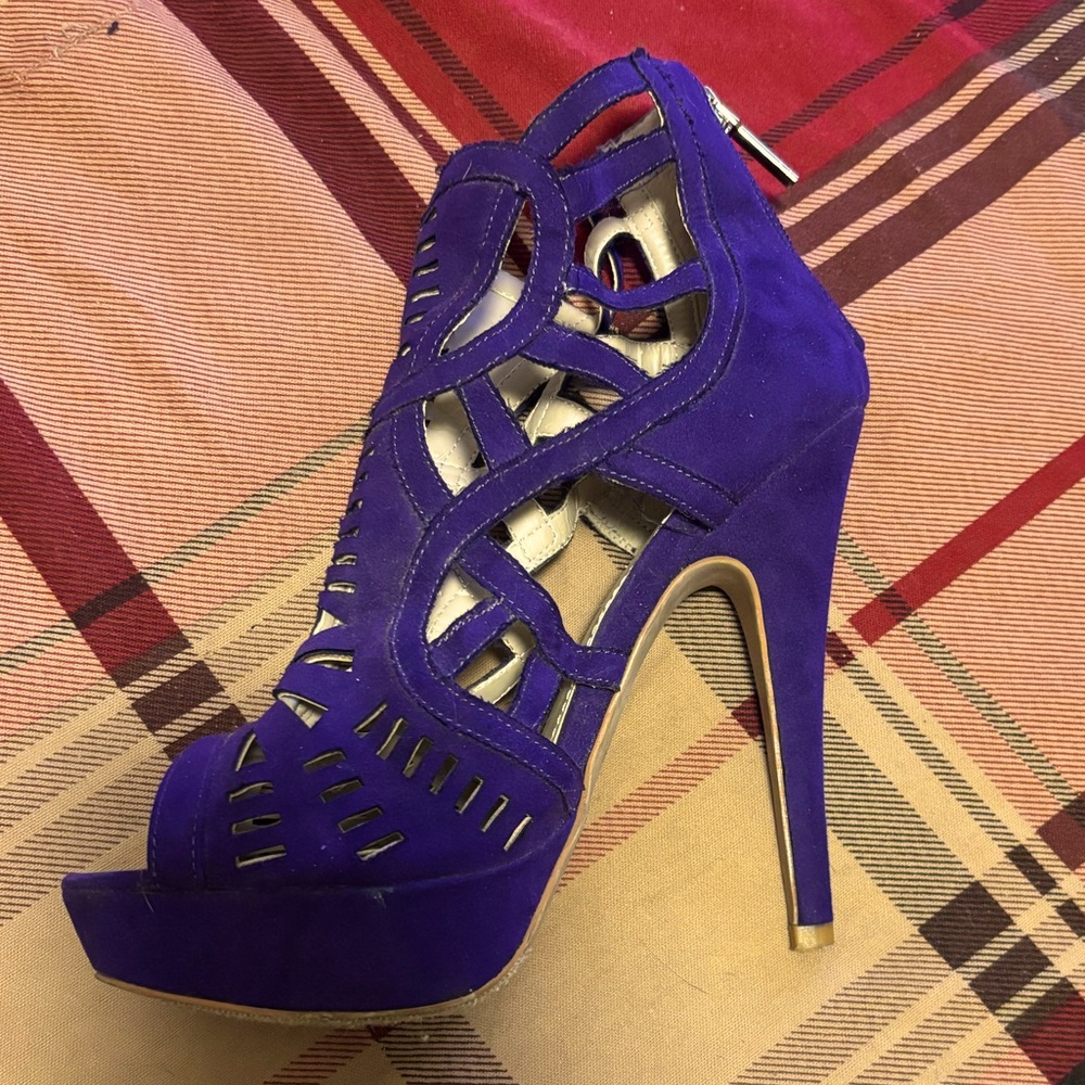 JUST FAB Royal Purple Platform Peep Toe Stiletto High Heels